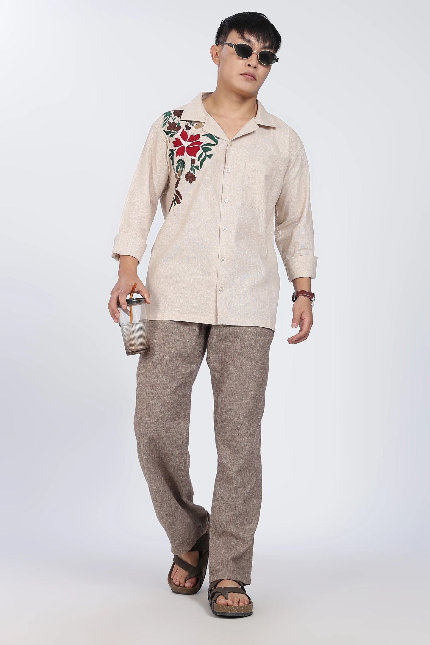 Rose Embroidery Linen Shirt