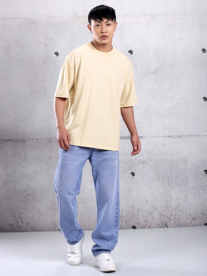 Cream Plain Oversized T-shirt for Men