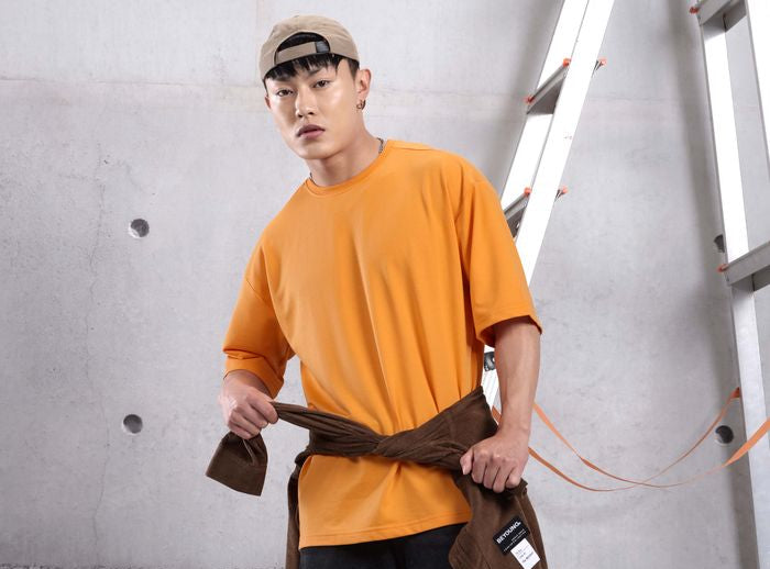 Flame Orange Plain Oversized T-shirt for Men