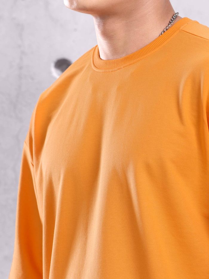 Flame Orange Plain Oversized T-shirt for Men