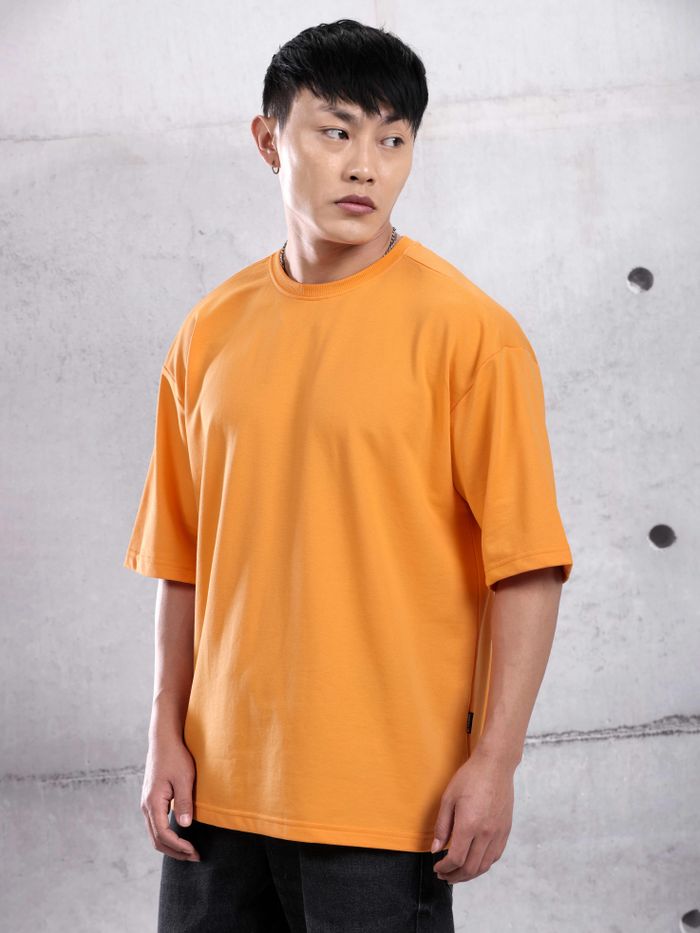 Flame Orange Plain Oversized T-shirt for Men