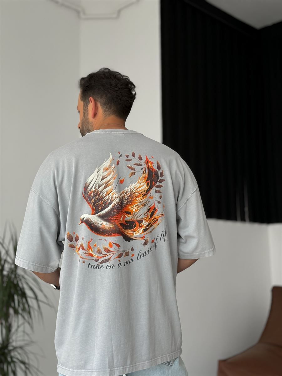 Bird Printed Washed T-Shirt