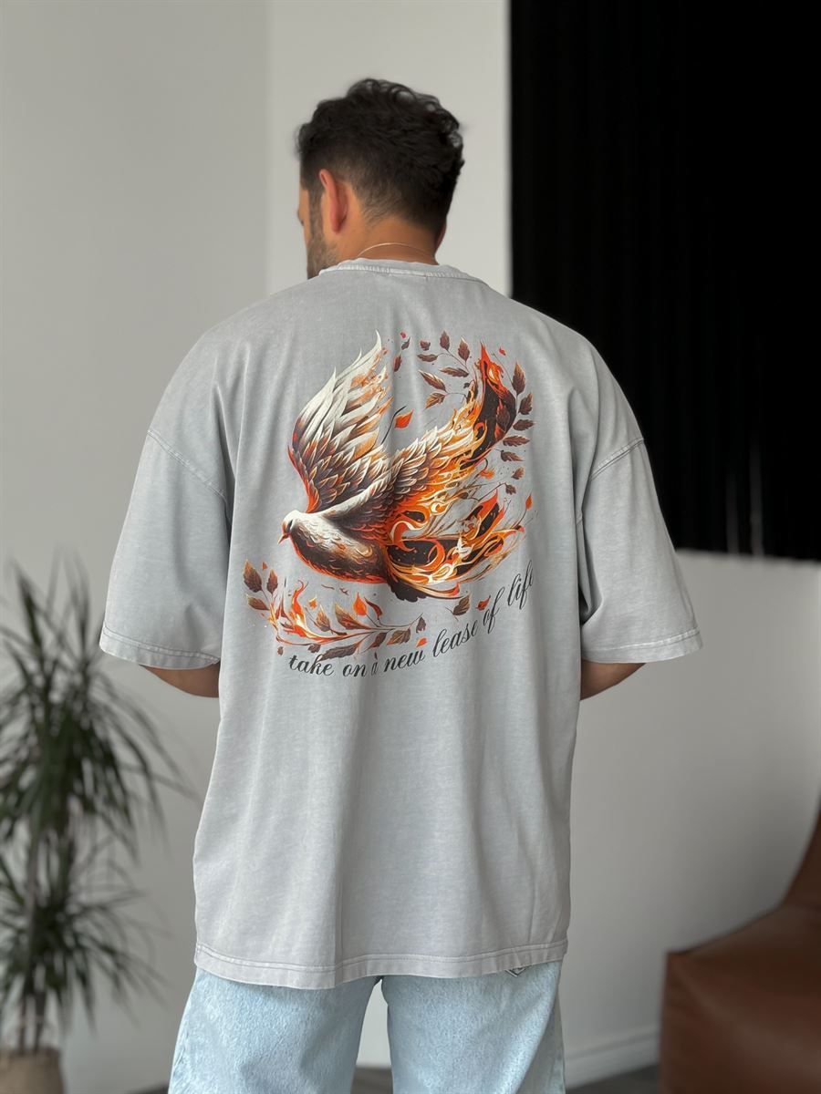 Bird Printed Washed T-Shirt