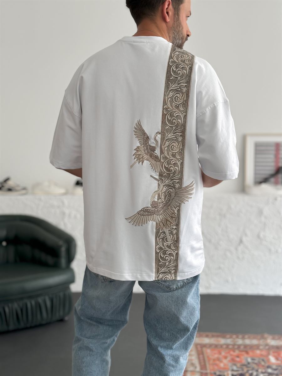 White Stork Embroidered Oversize T-Shirt