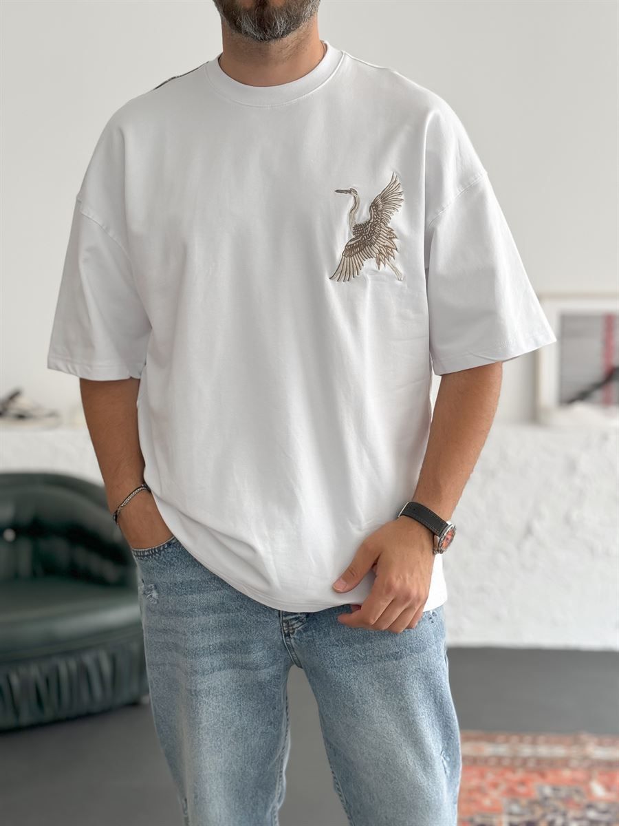 White Stork Embroidered Oversize T-Shirt