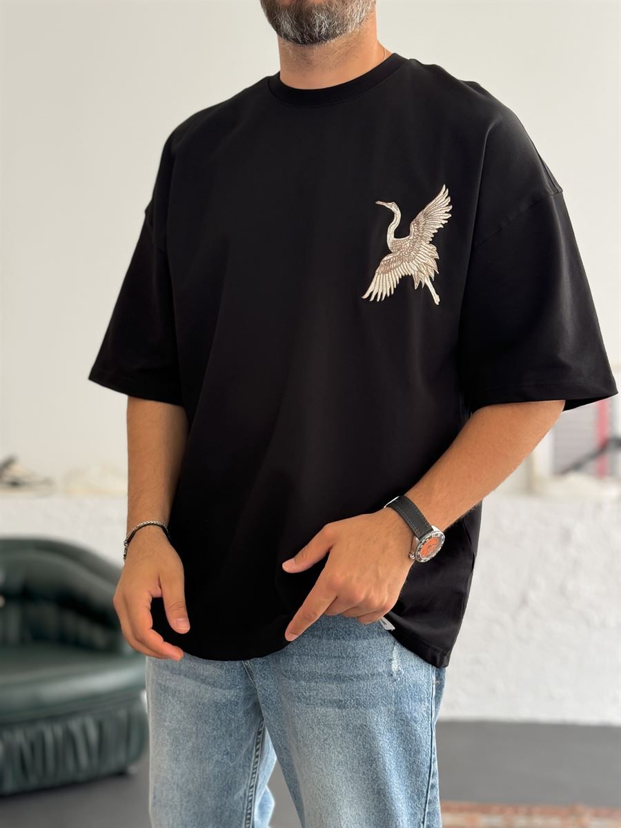 White Stork Embroidered Oversize T-Shirt