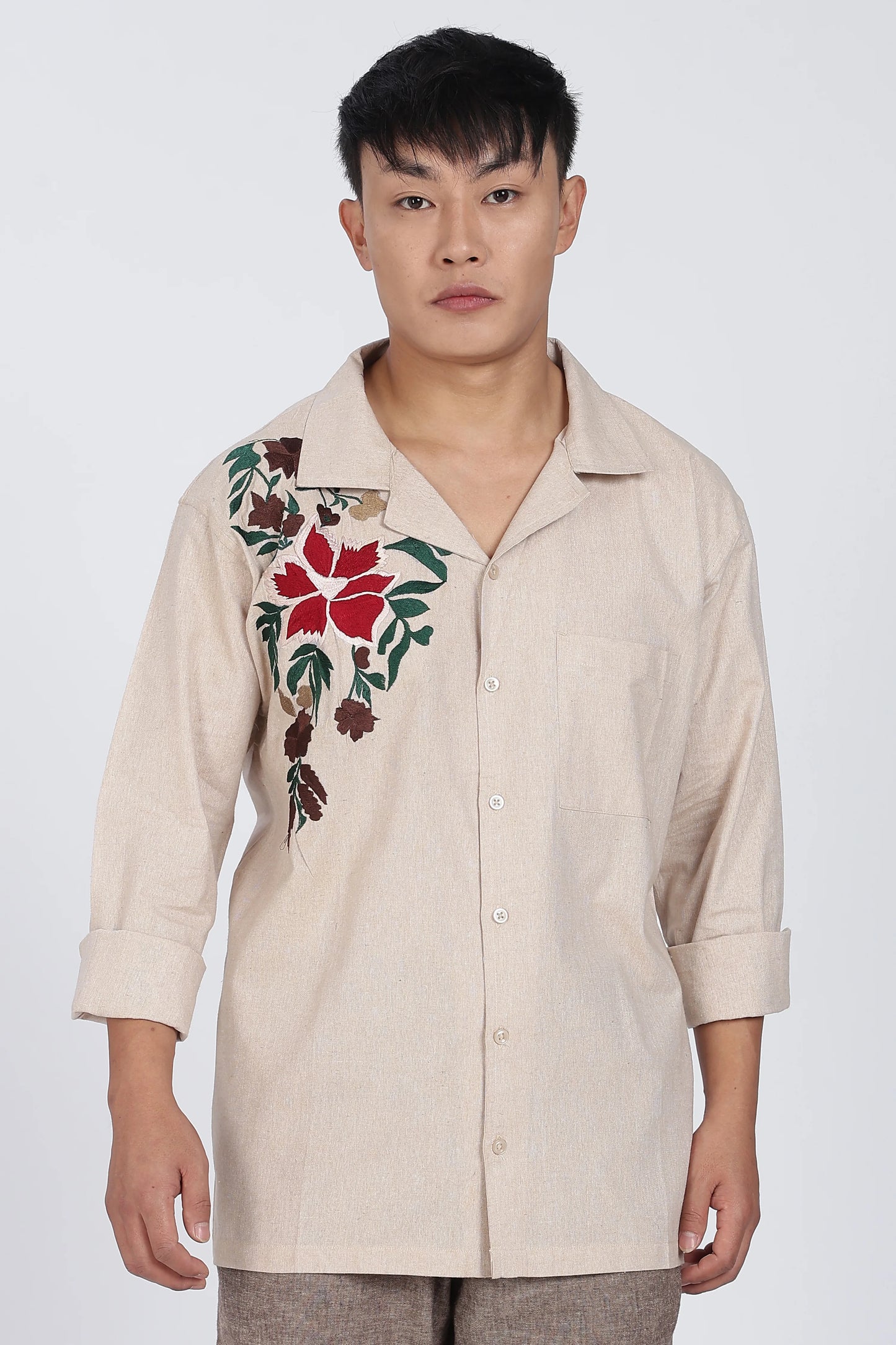 Rose Embroidery Linen Shirt