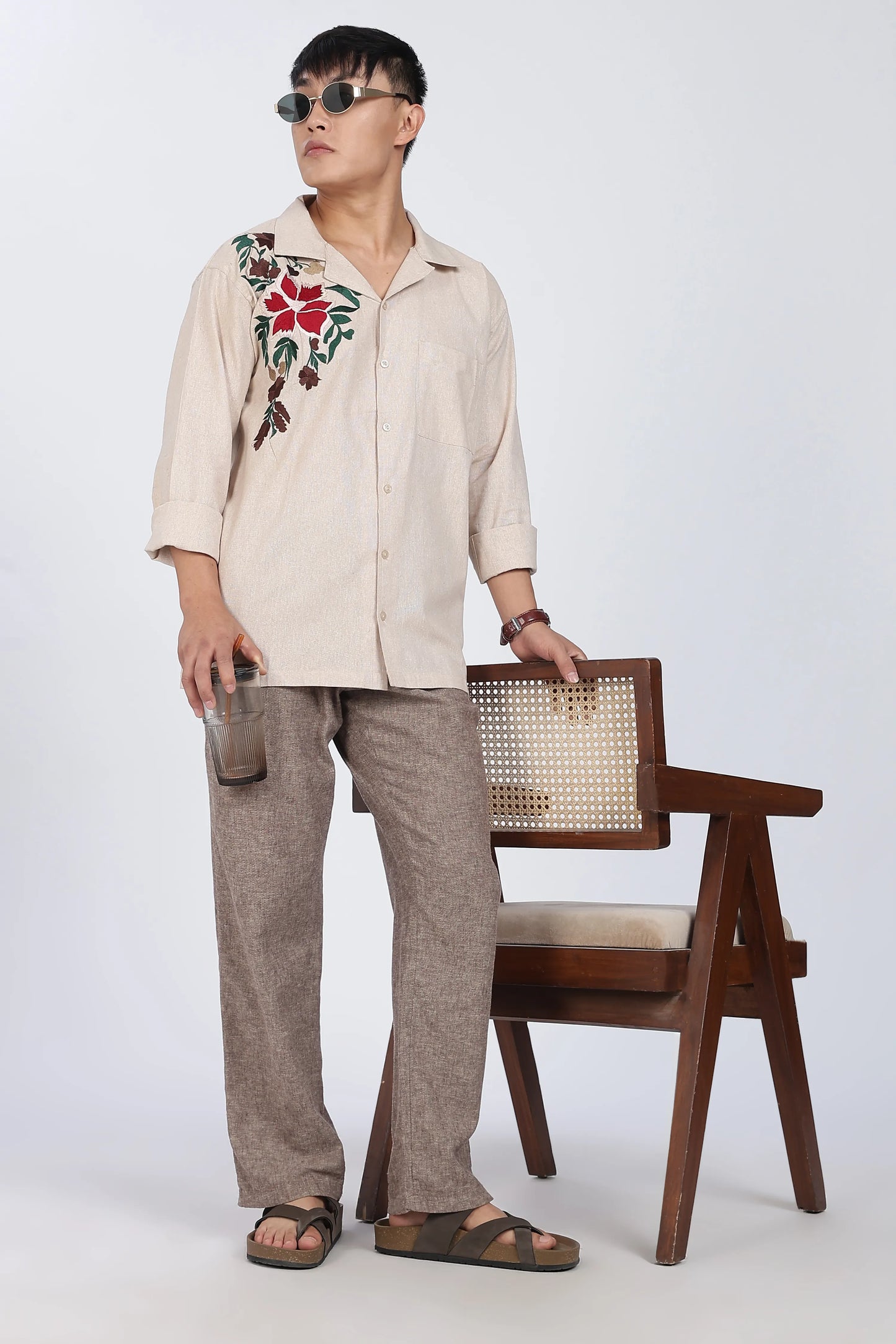 Rose Embroidery Linen Shirt