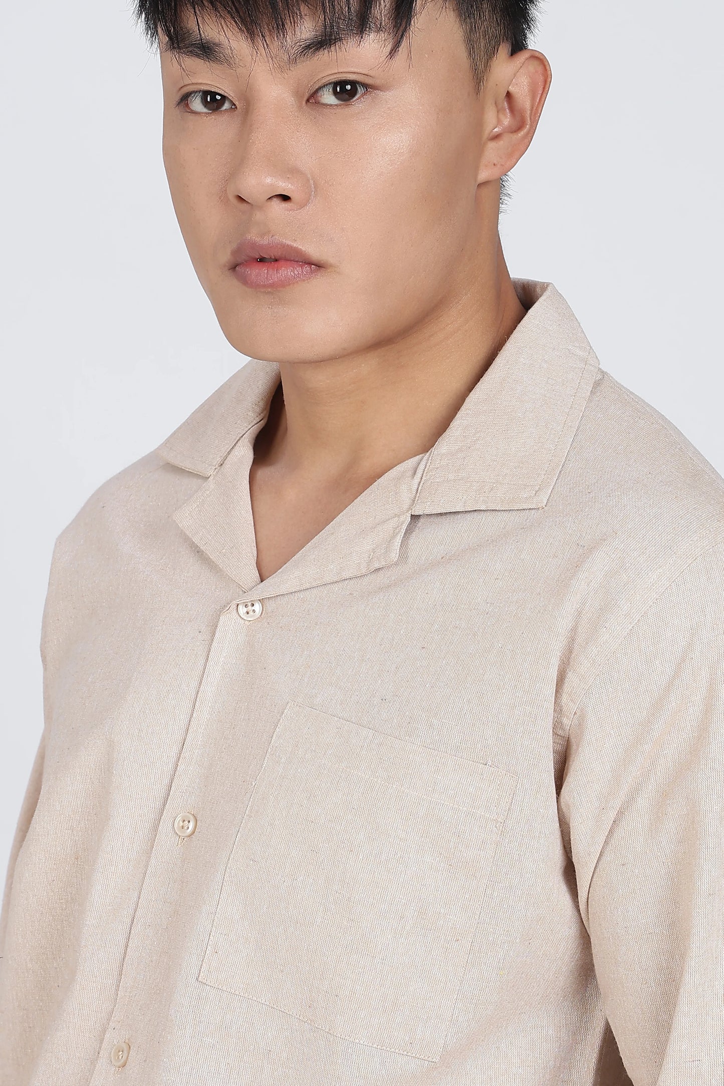 Plain Beige Linen Shirt