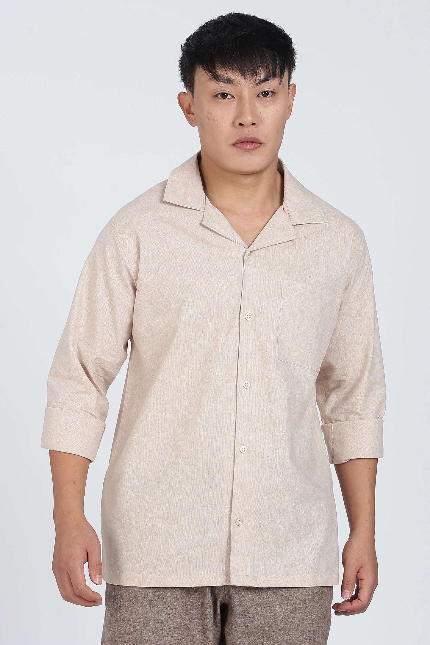 Plain Beige Linen Shirt