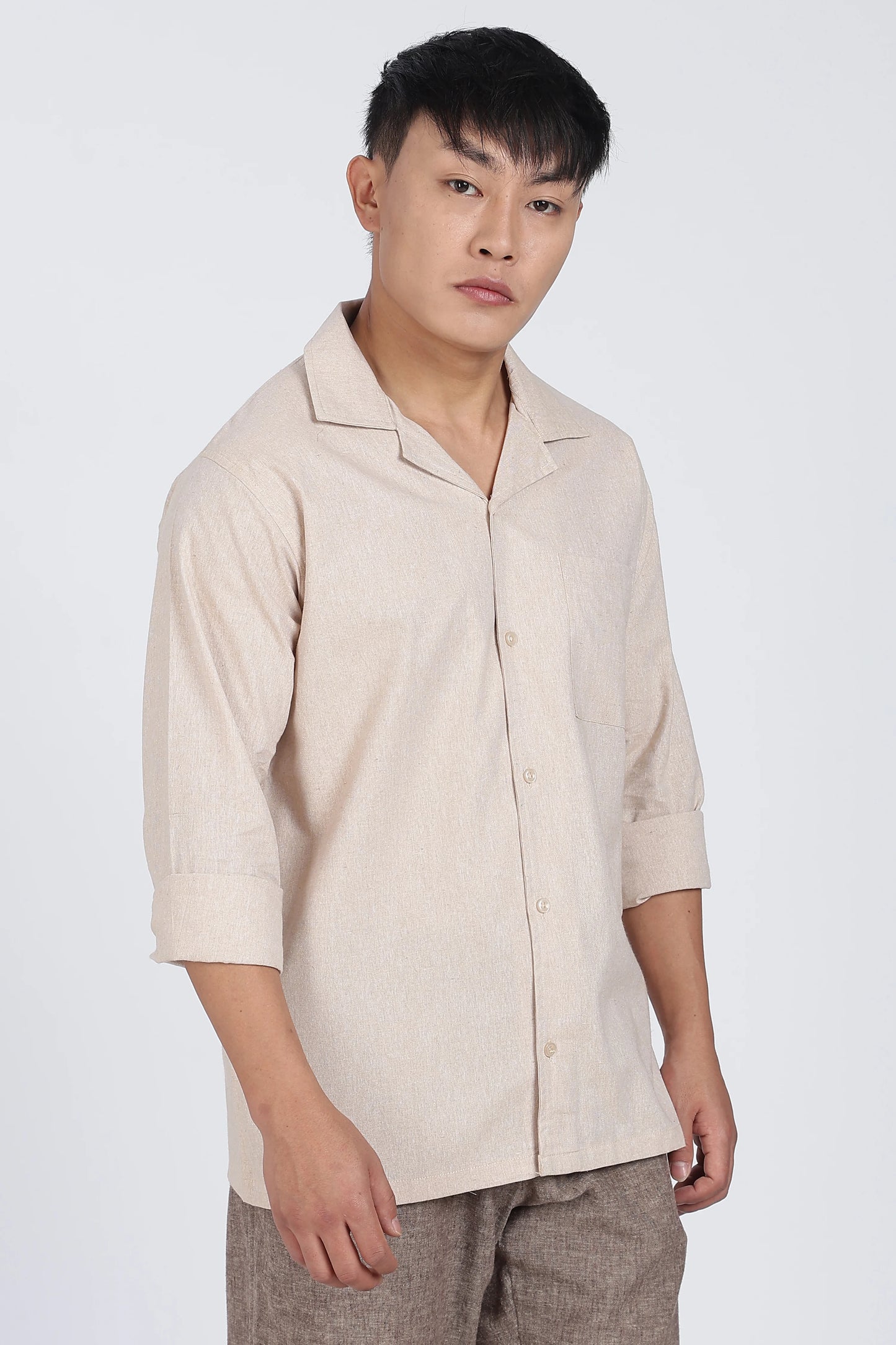 Plain Beige Linen Shirt