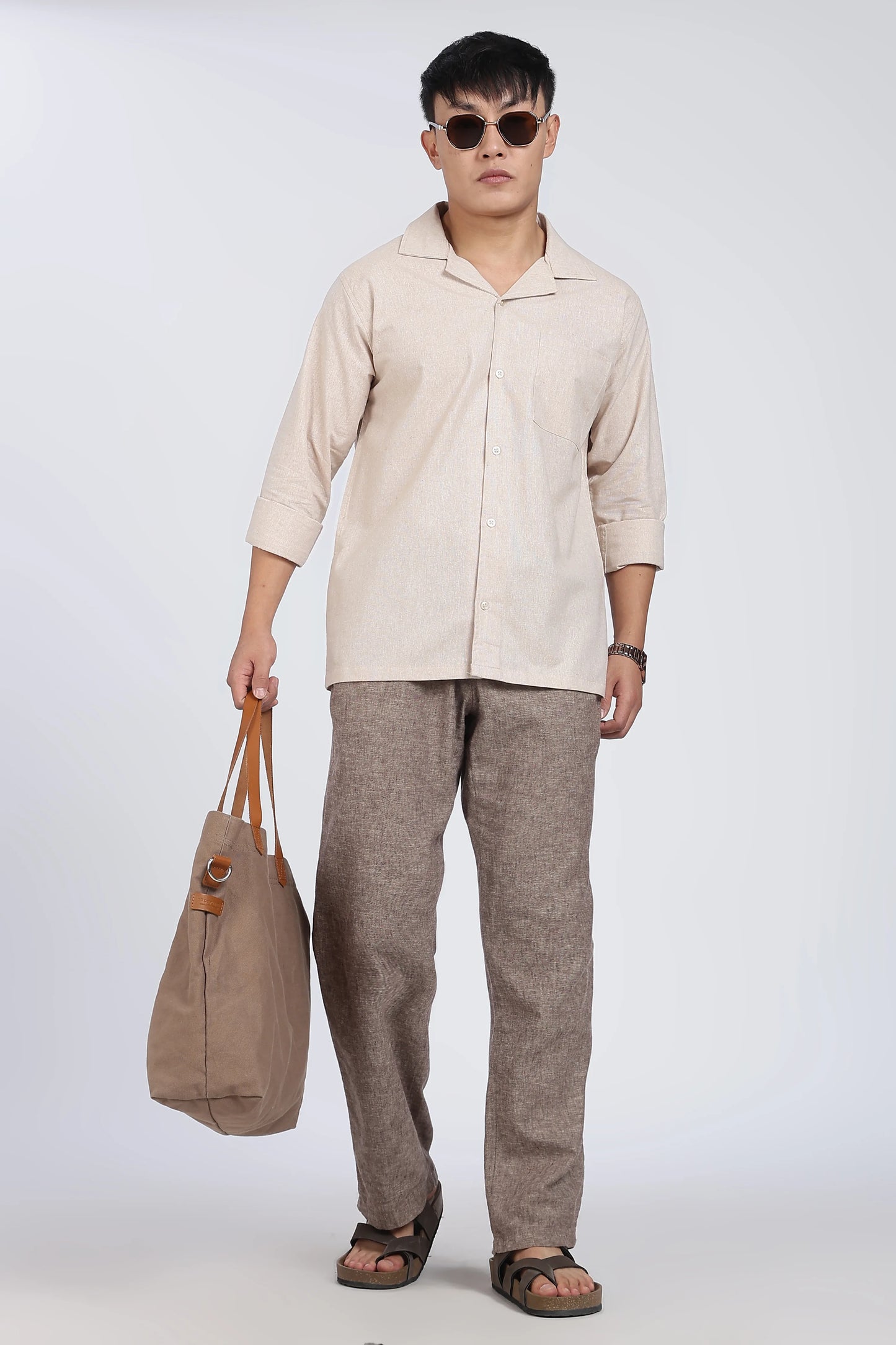 Plain Beige Linen Shirt