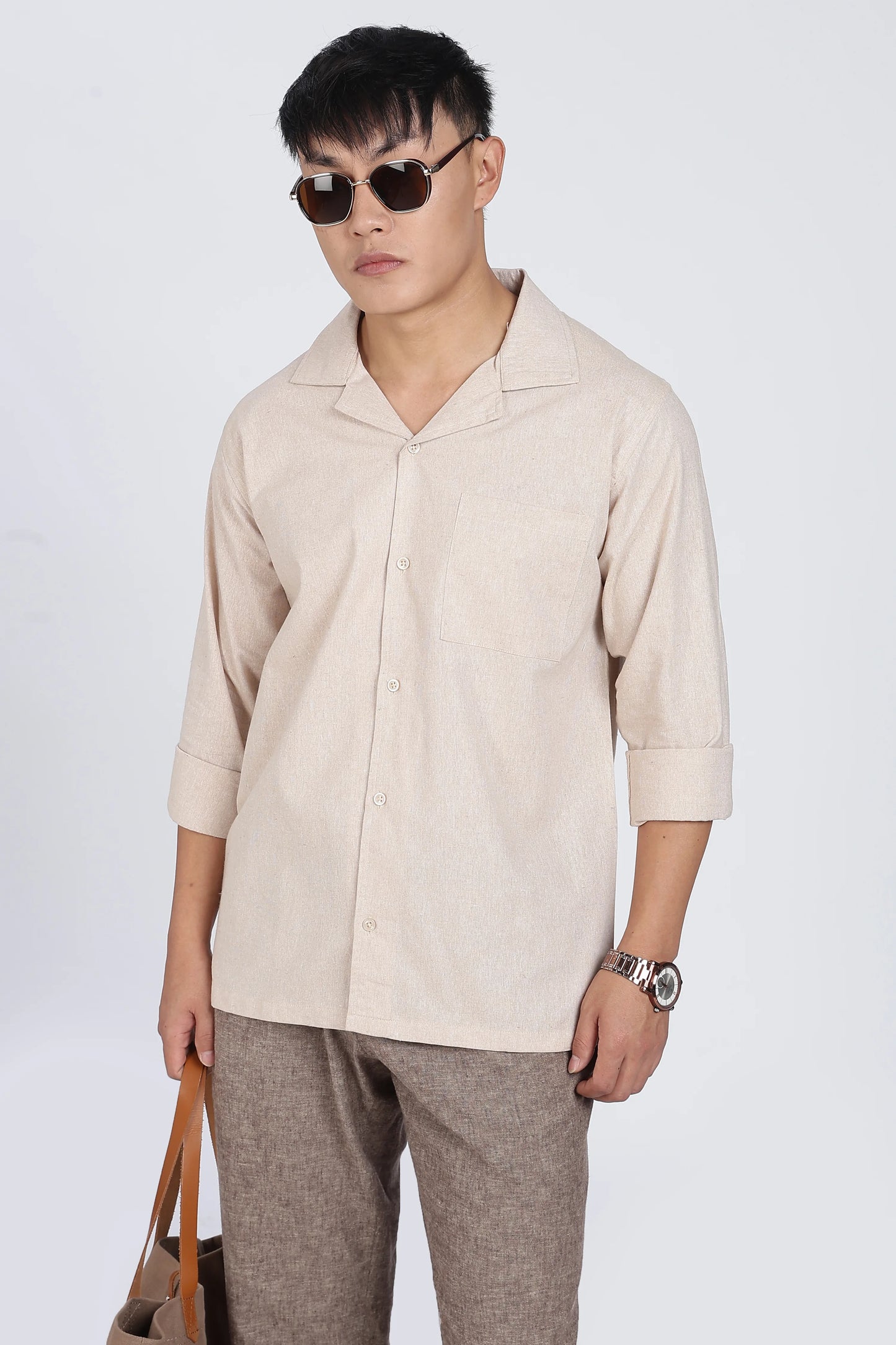 Plain Beige Linen Shirt