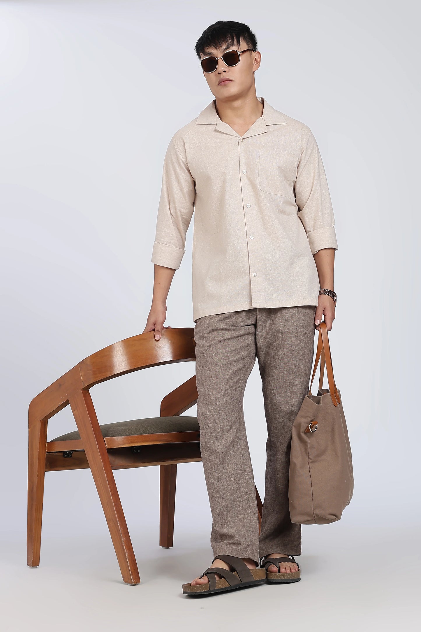 Plain Beige Linen Shirt