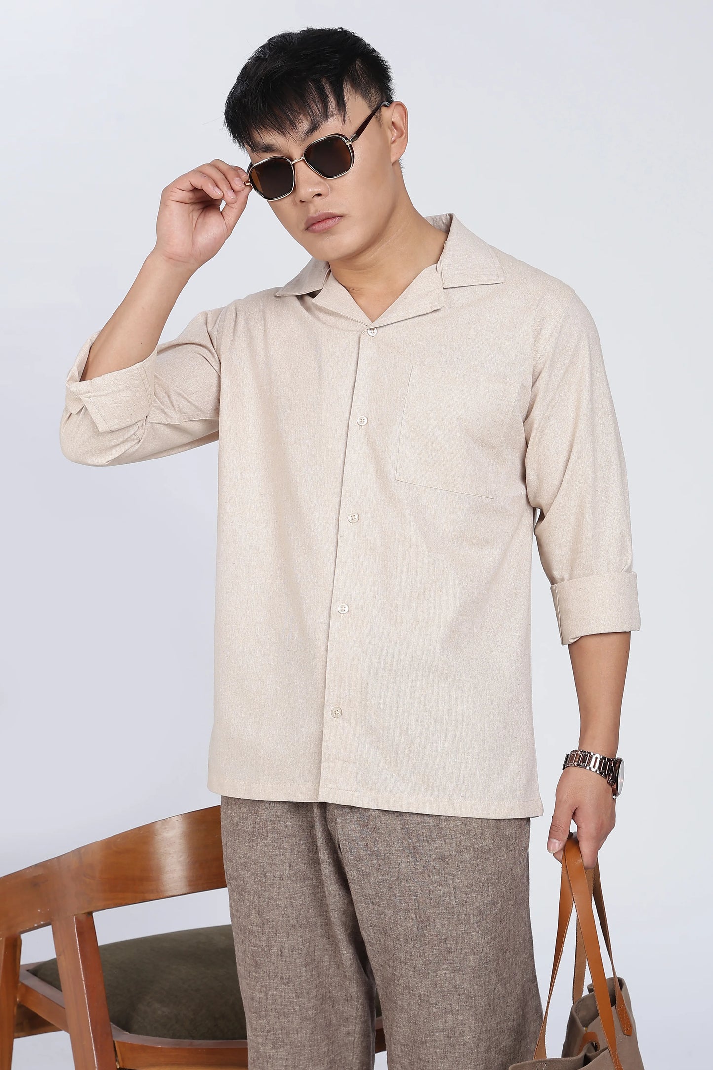 Plain Beige Linen Shirt