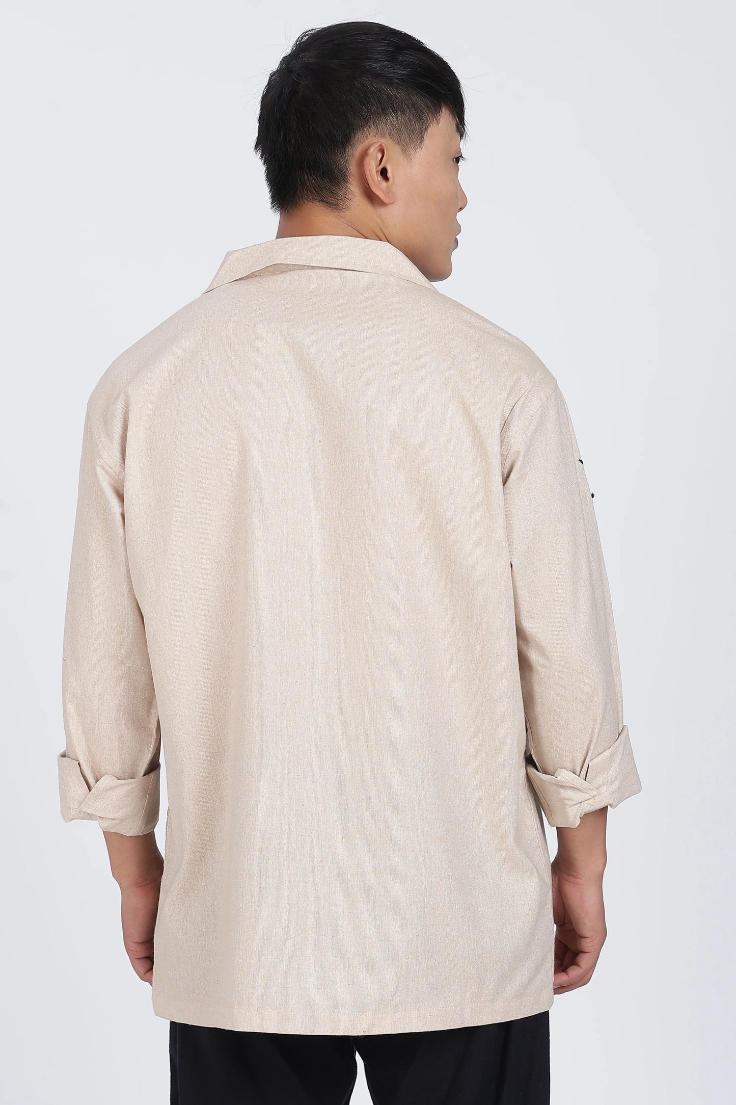 Beige Embroidered Summer cotton Linen Shirt