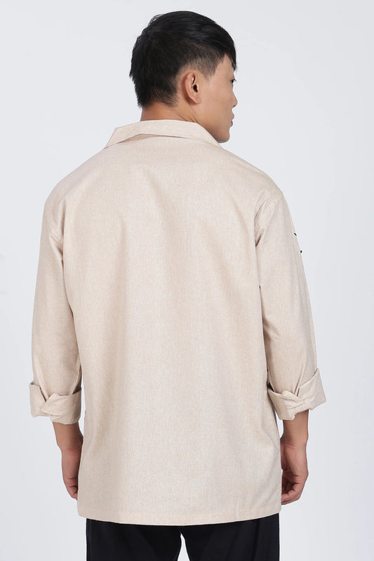 Beige Embroidered Summer cotton Linen Shirt