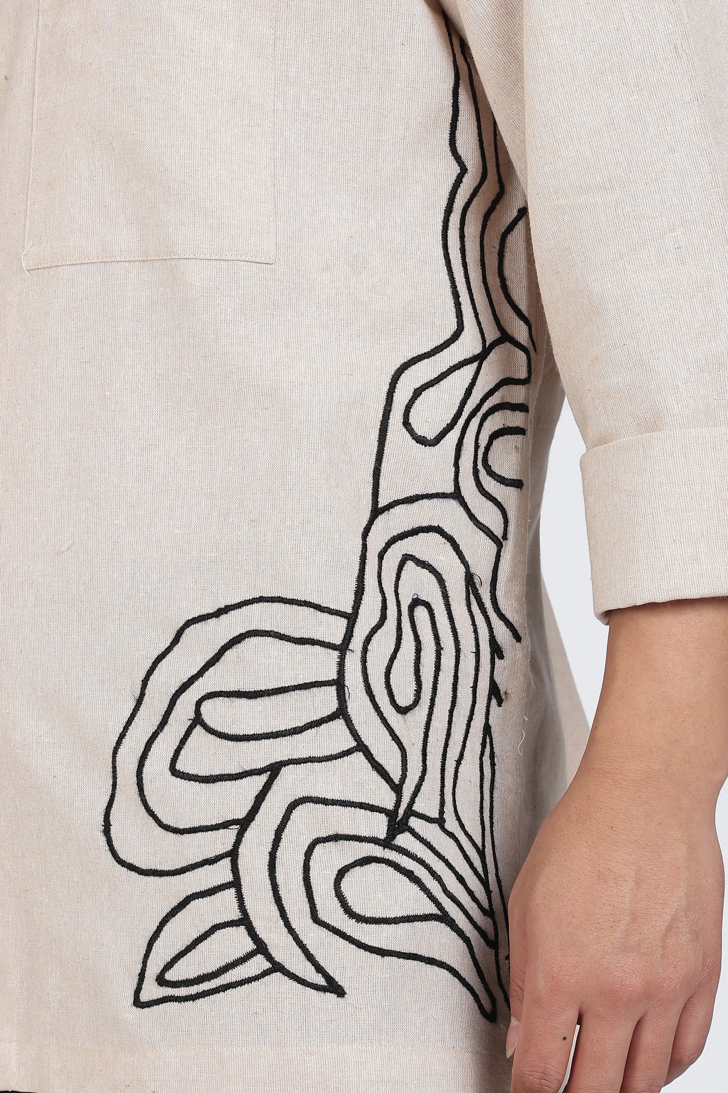 Beige Embroidered Summer cotton Linen Shirt