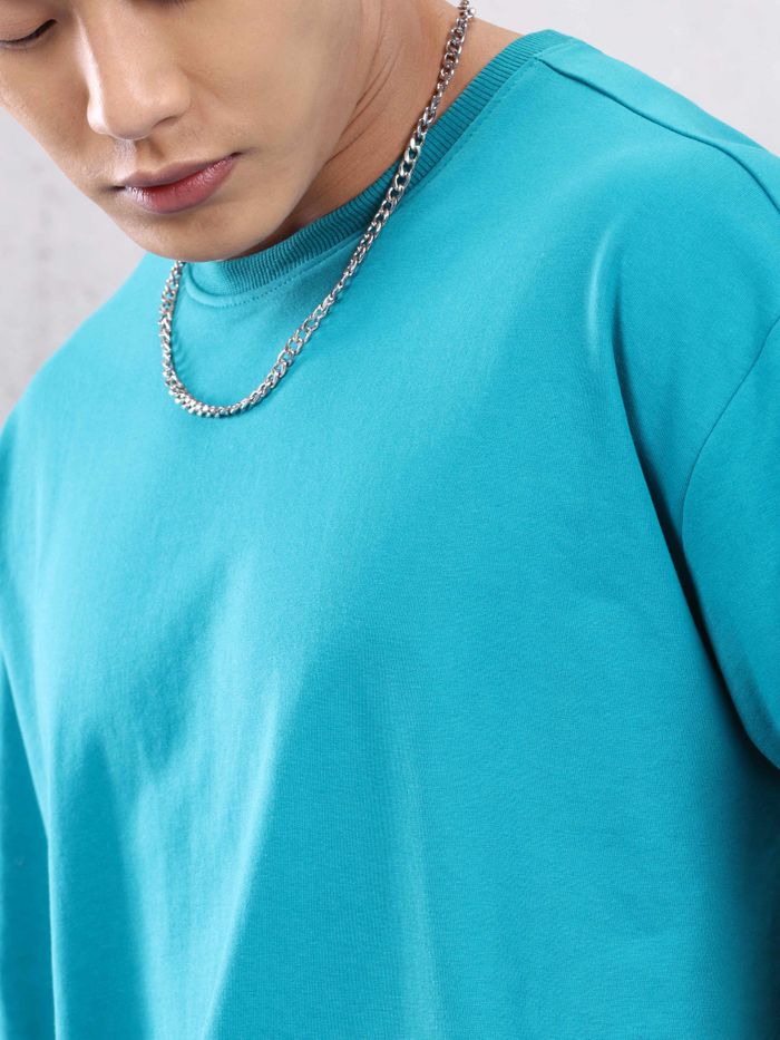 Aqua Blue Plain Oversized T-shirt for Men