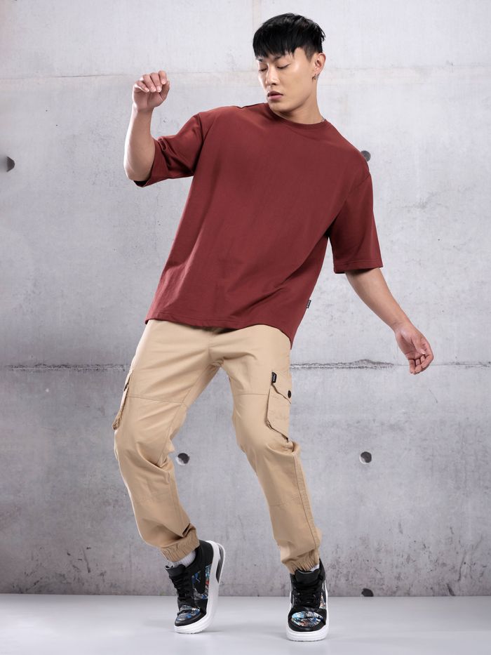 Brick Brown Plain Oversized T-shirt for Men