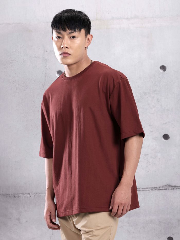 Brick Brown Plain Oversized T-shirt for Men
