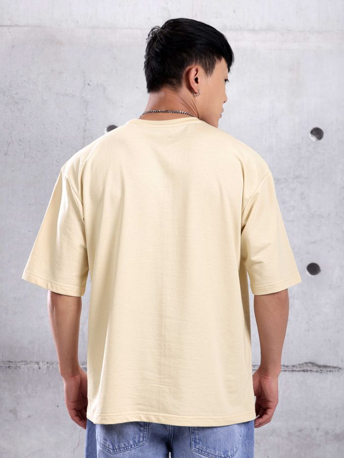 Cream Plain Oversized T-shirt for Men