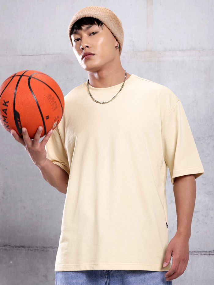 Cream Plain Oversized T-shirt for Men