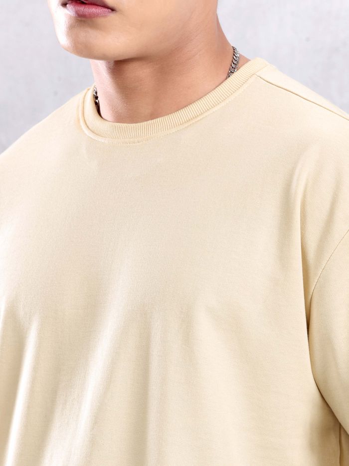 Cream Plain Oversized T-shirt for Men