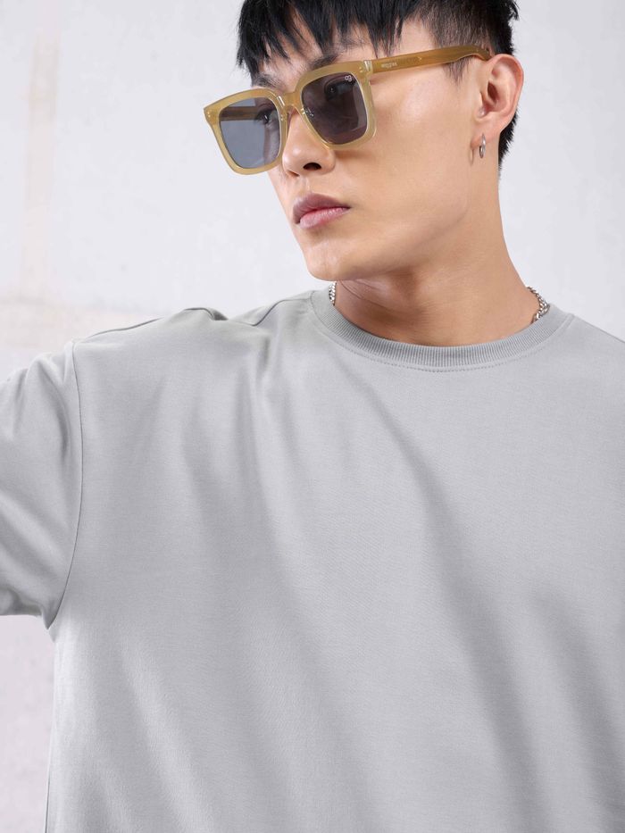 Light Grey Plain Oversized T-shirt for Men