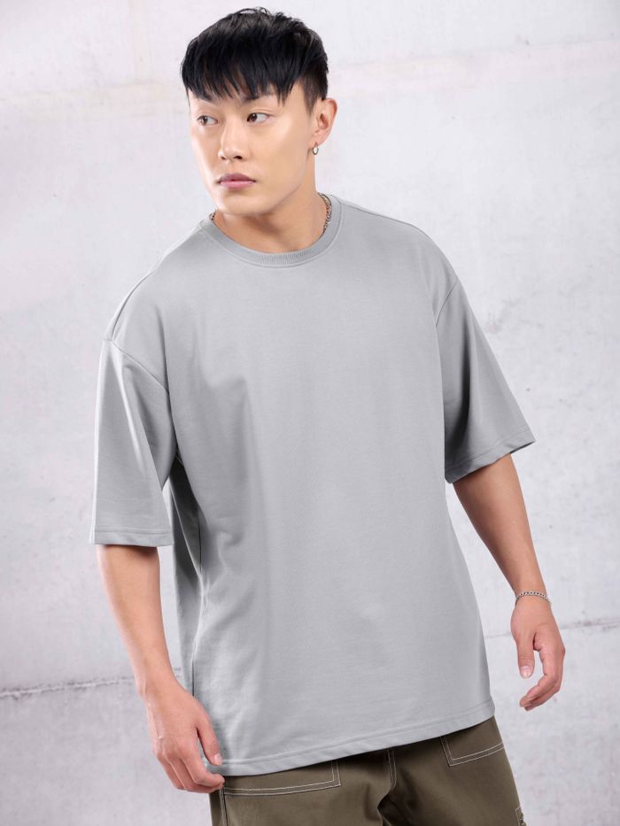 Light Grey Plain Oversized T-shirt for Men