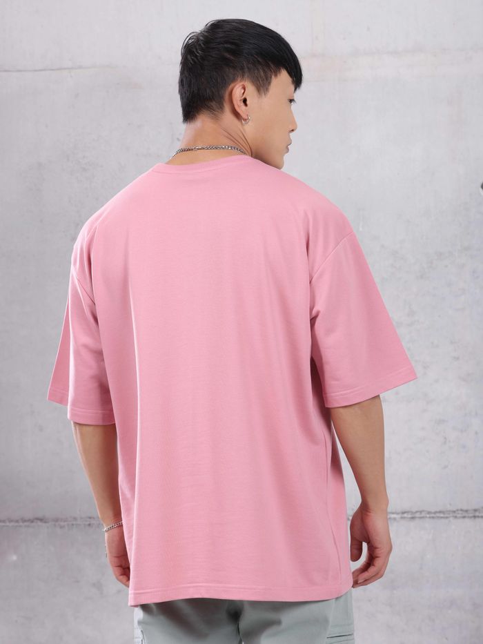 Pink Plain Oversized T-shirt for Men