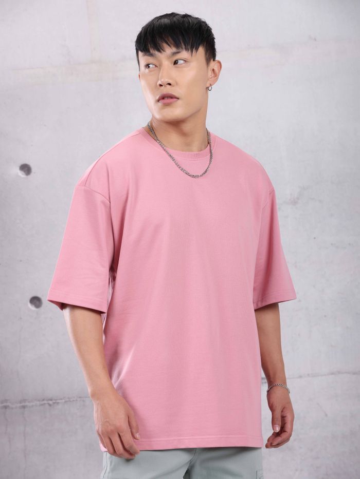 Pink Plain Oversized T-shirt for Men
